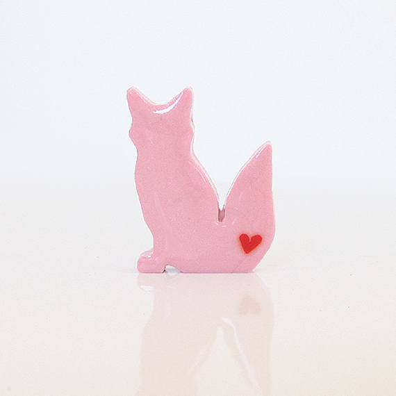Light Pink Fox Figurine with Red Hearts 