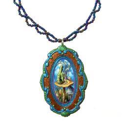 Alice in Wonderland Clay Pendant and Lace Beadwork Necklace