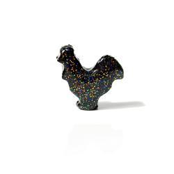 Black Rooster Figurine with Rainbow Glitter