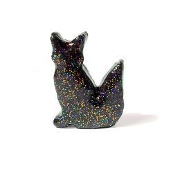 Black Fox Figurine with Rainbow Glitter 