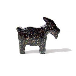 Black Goat Figurine with Rainbow Glitter 